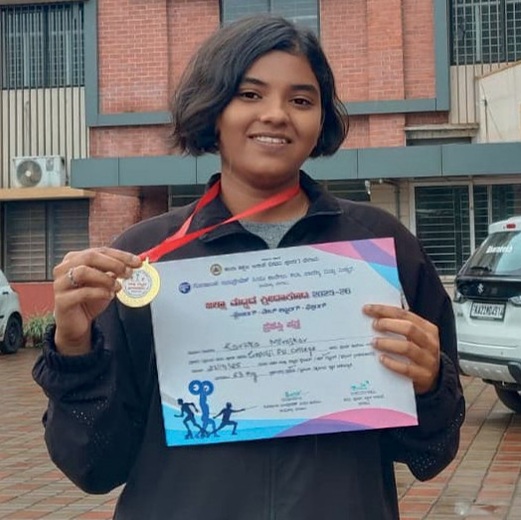 Our student (Miss. Karthika Mirikar) secured top position at the district-level weightlifting competition.